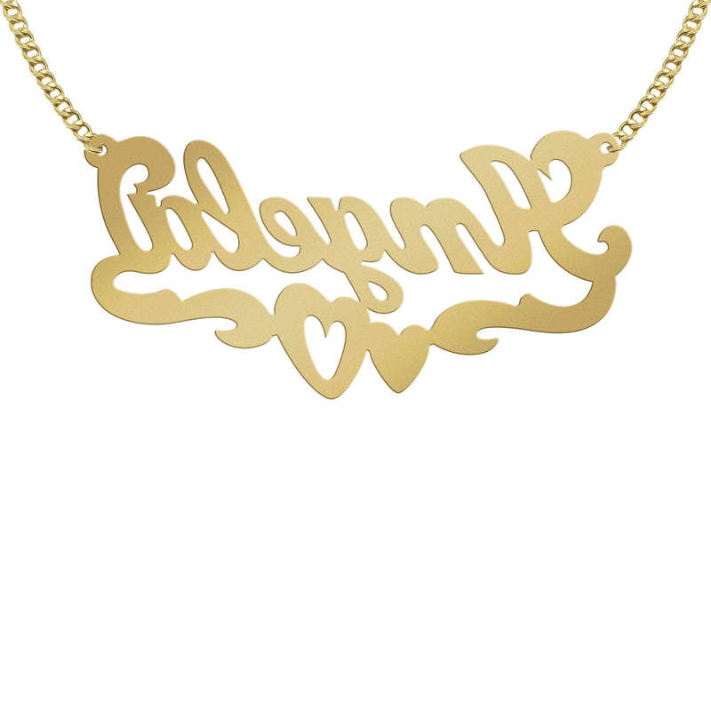 14K Gold  Diamond Cut Heart Name Plate Necklace | Style #84