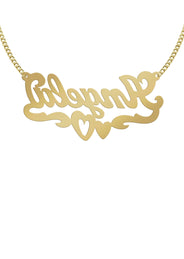 14K Gold  Diamond Cut Heart Name Plate Necklace | Style #84