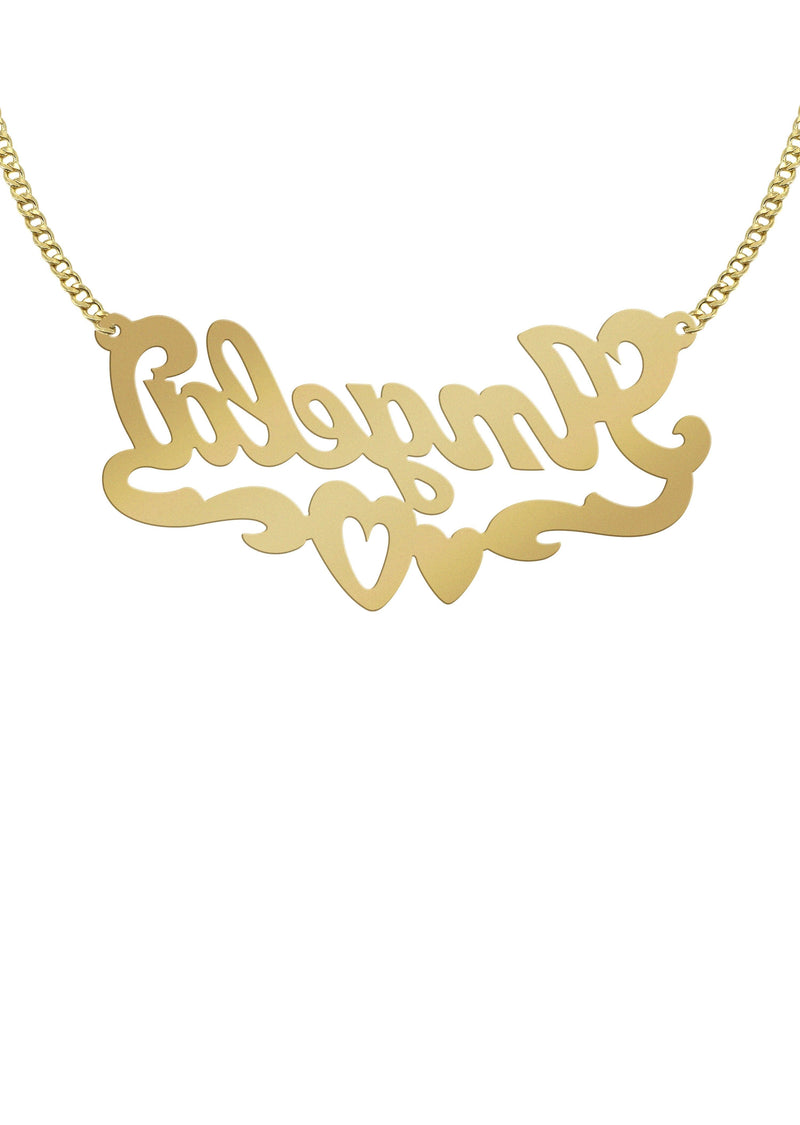 14K Gold  Diamond Cut Heart Name Plate Necklace | Style #84
