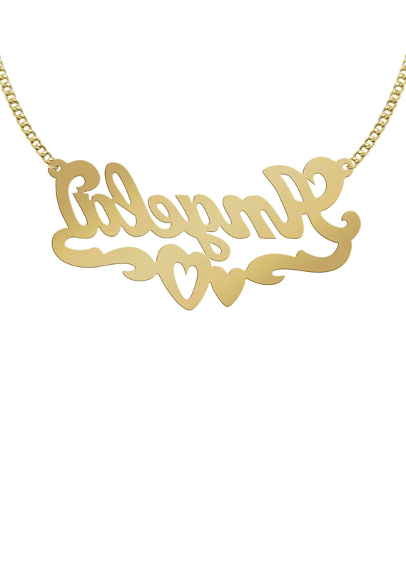 14K Gold  Diamond Cut Heart Name Plate Necklace | Style #84
