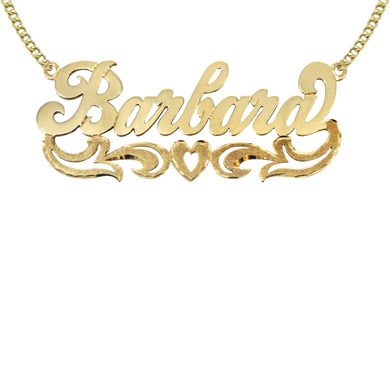 14K Gold  Diamond Cut Heart Name Plate Necklace | Style #59