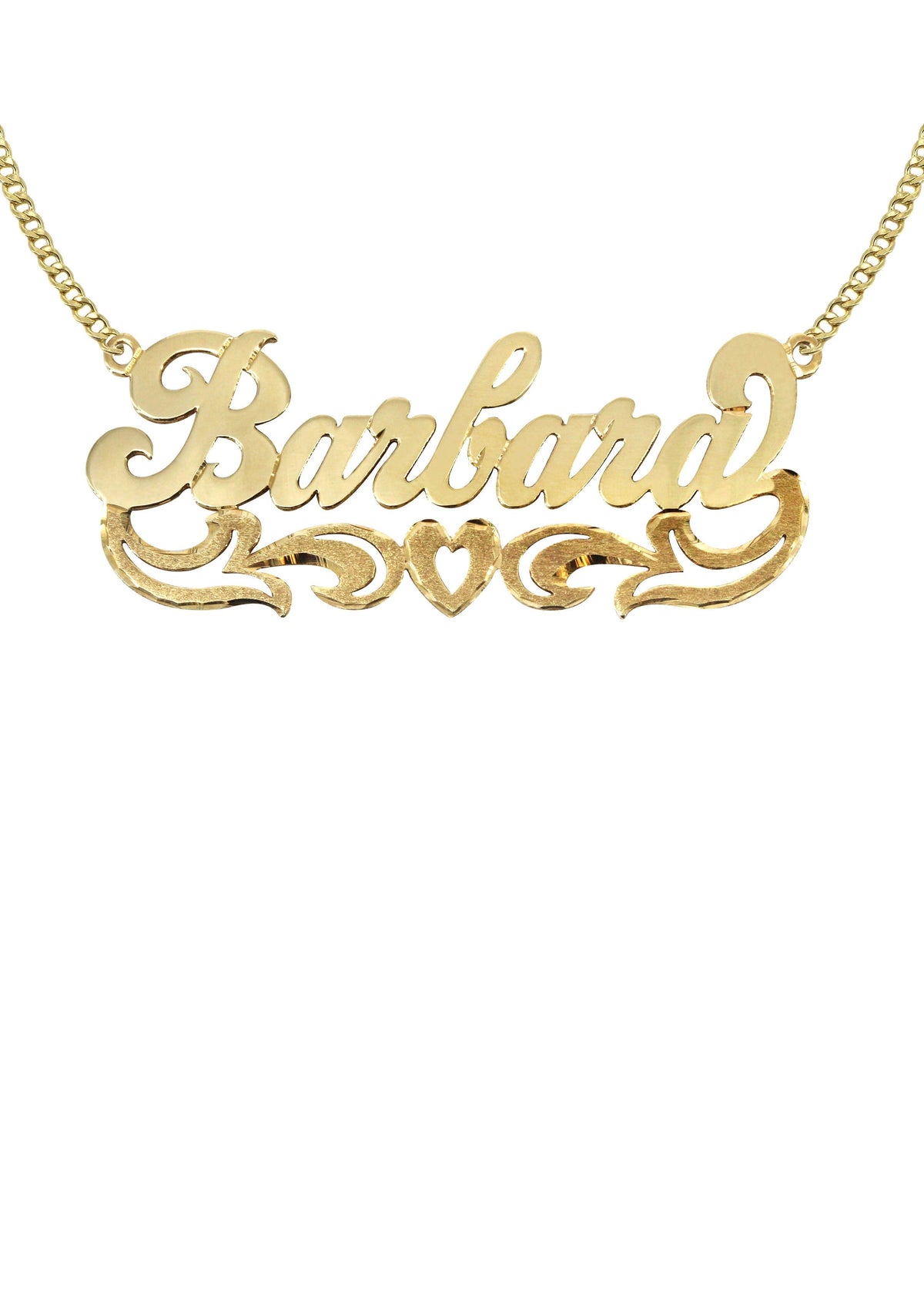 14K Gold  Diamond Cut Heart Name Plate Necklace | Style #59