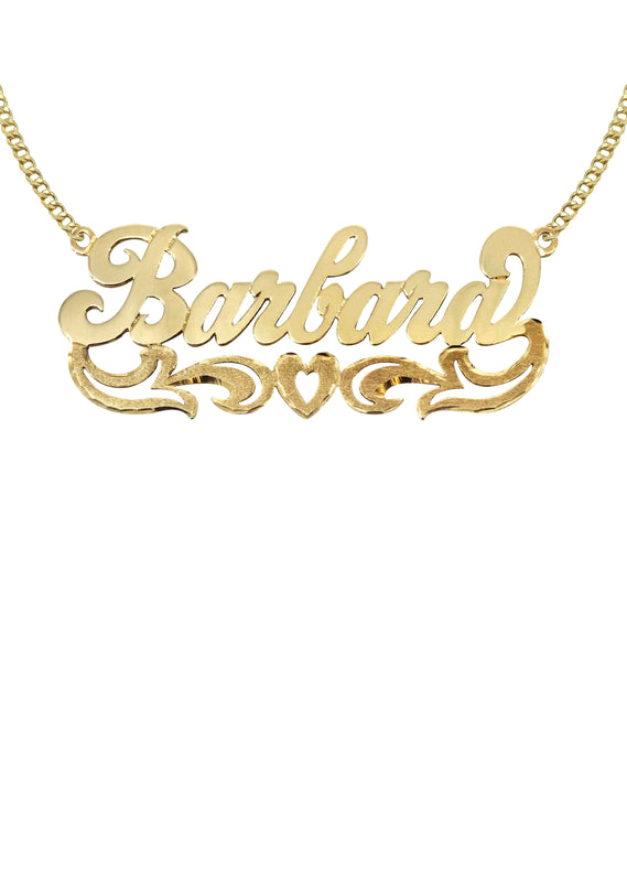 14K Gold  Diamond Cut Heart Name Plate Necklace | Style #59
