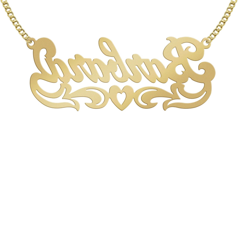 14K Gold  Diamond Cut Heart Name Plate Necklace | Style #59