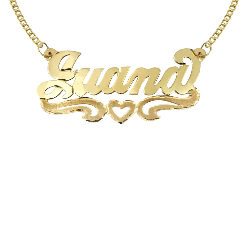 14K Gold  Diamond Cut Heart Name Plate Necklace | Style #47