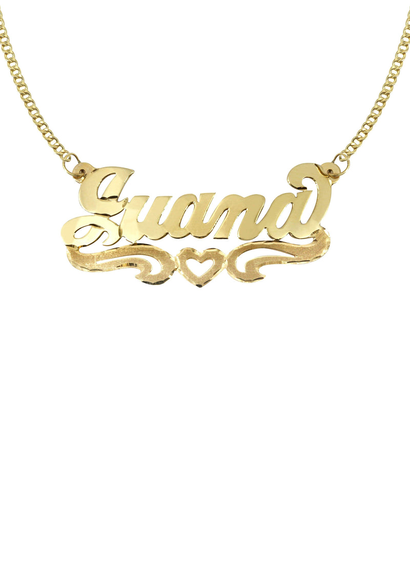 14K Gold  Diamond Cut Heart Name Plate Necklace | Style #47