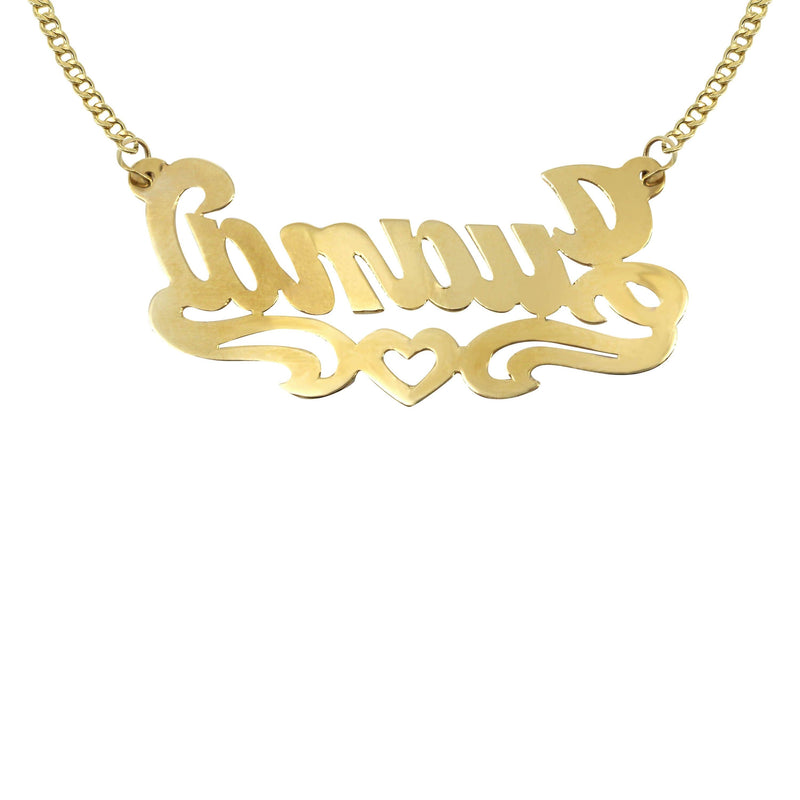 14K Gold  Diamond Cut Heart Name Plate Necklace | Style #47