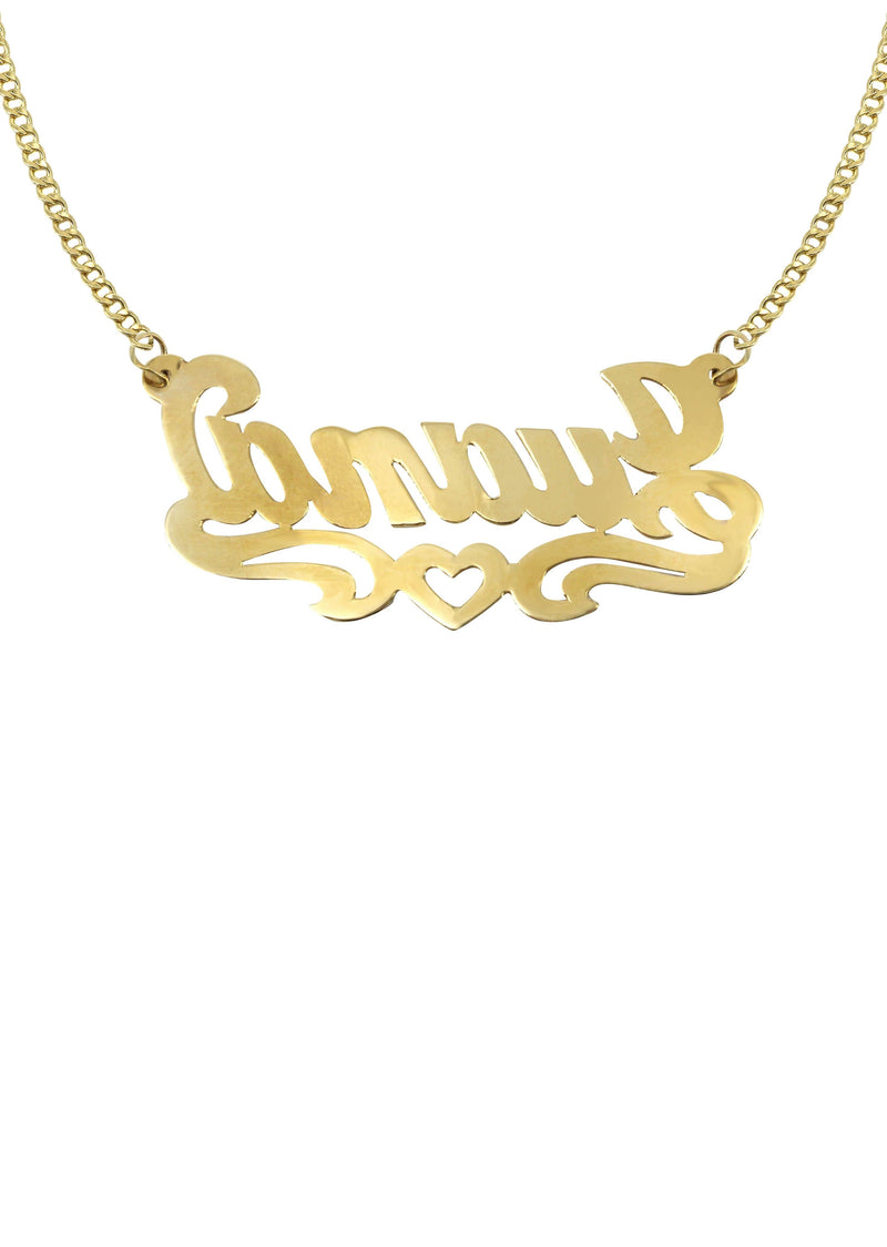 14K Gold  Diamond Cut Heart Name Plate Necklace | Style #47