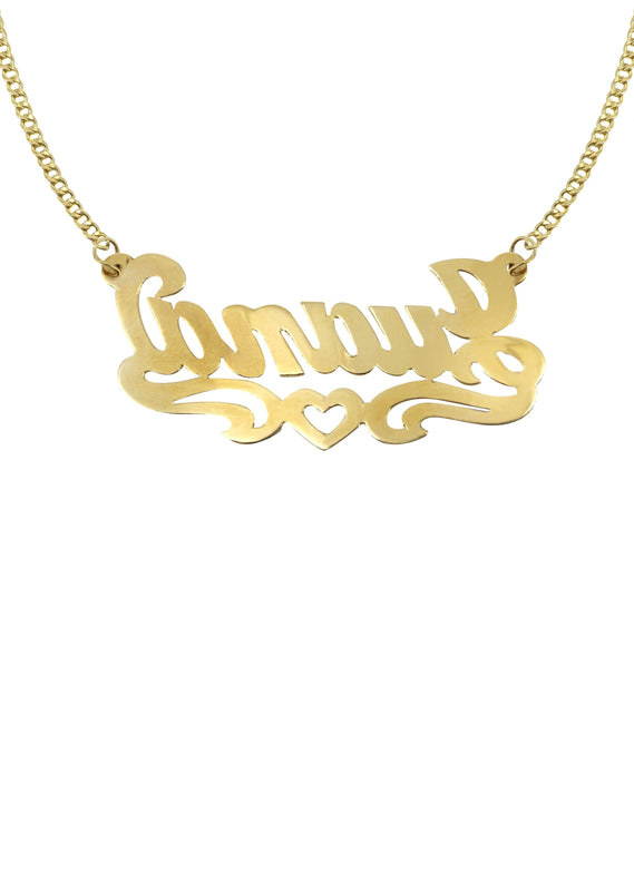 14K Gold  Diamond Cut Heart Name Plate Necklace | Style #47