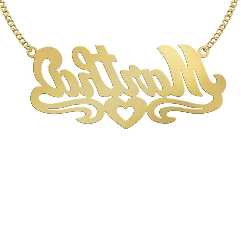 14K Gold  Diamond Cut Heart Name Plate Necklace | Style #12