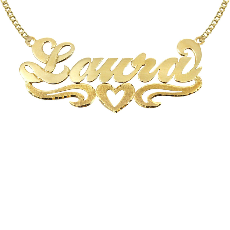 14K Gold  Diamond Cut Heart Name Plate Necklace | Style #68