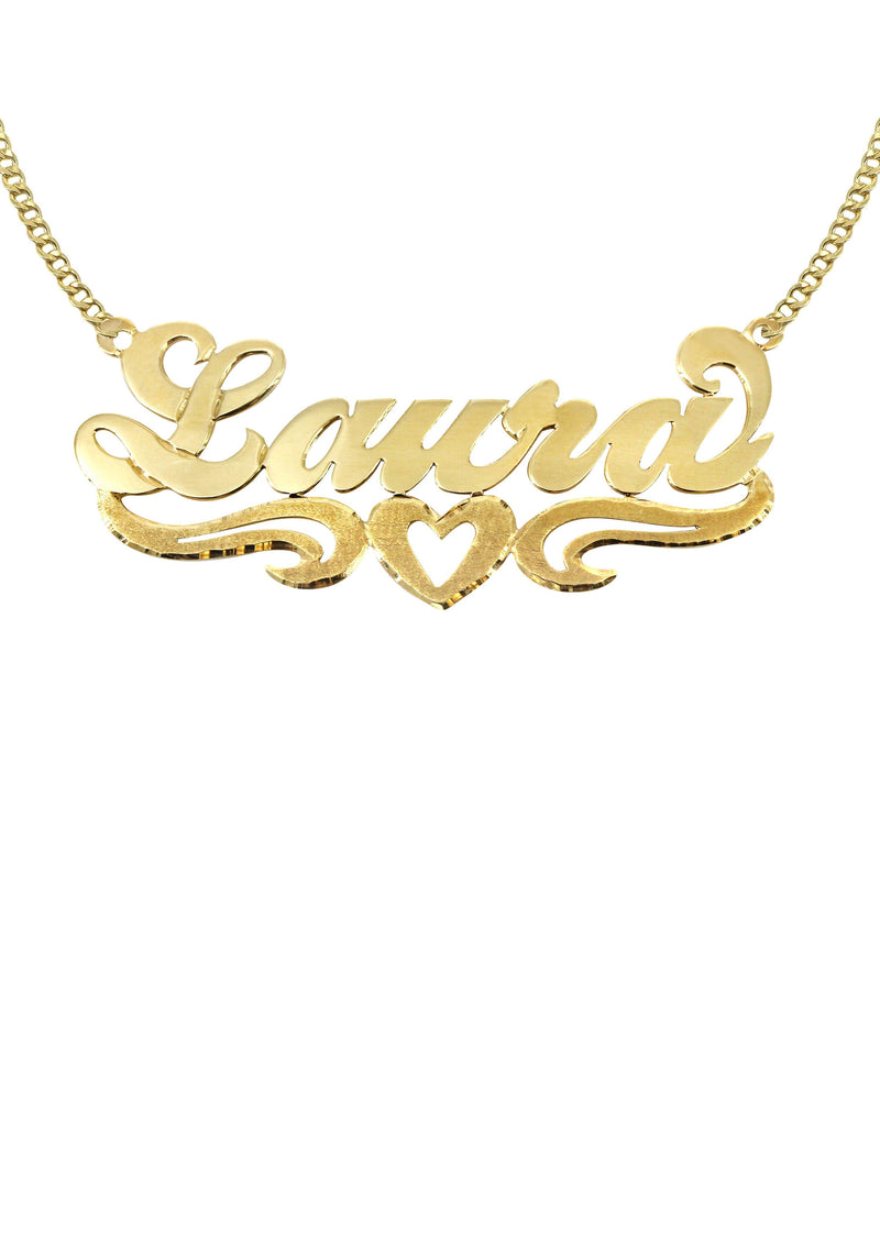 14K Gold  Diamond Cut Heart Name Plate Necklace | Style #68