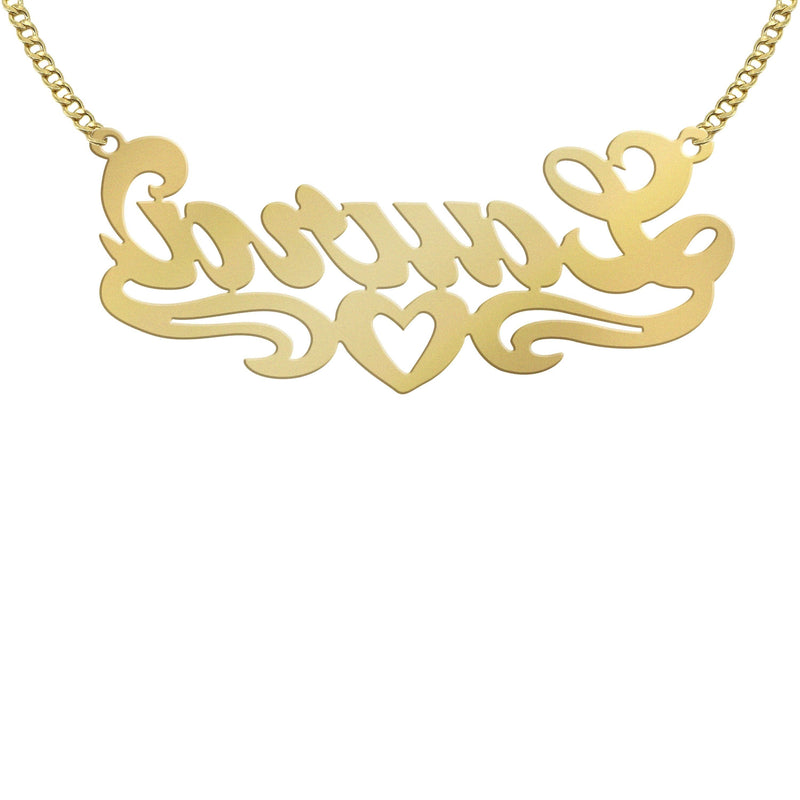 14K Gold  Diamond Cut Heart Name Plate Necklace | Style #68