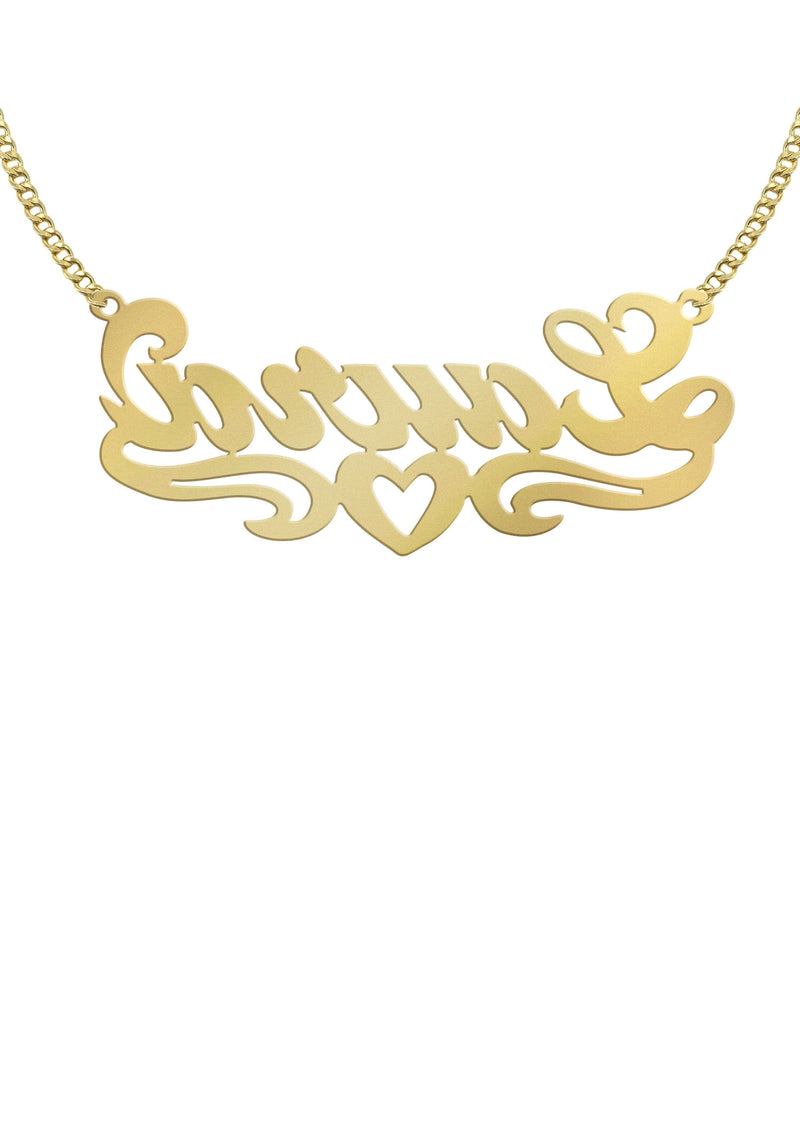 14K Gold  Diamond Cut Heart Name Plate Necklace | Style #68