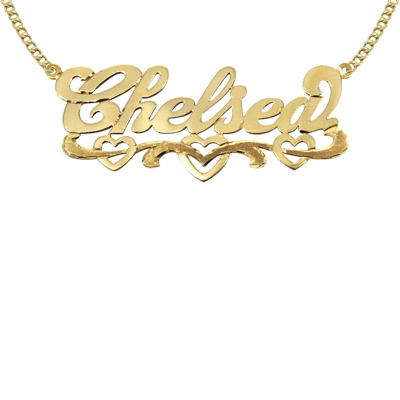 14K Gold  Diamond Cut Heart Name Plate Necklace | Style #124