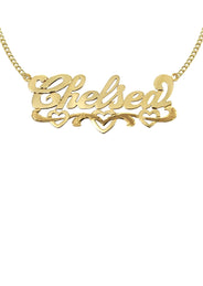 14K Gold  Diamond Cut Heart Name Plate Necklace | Style #124