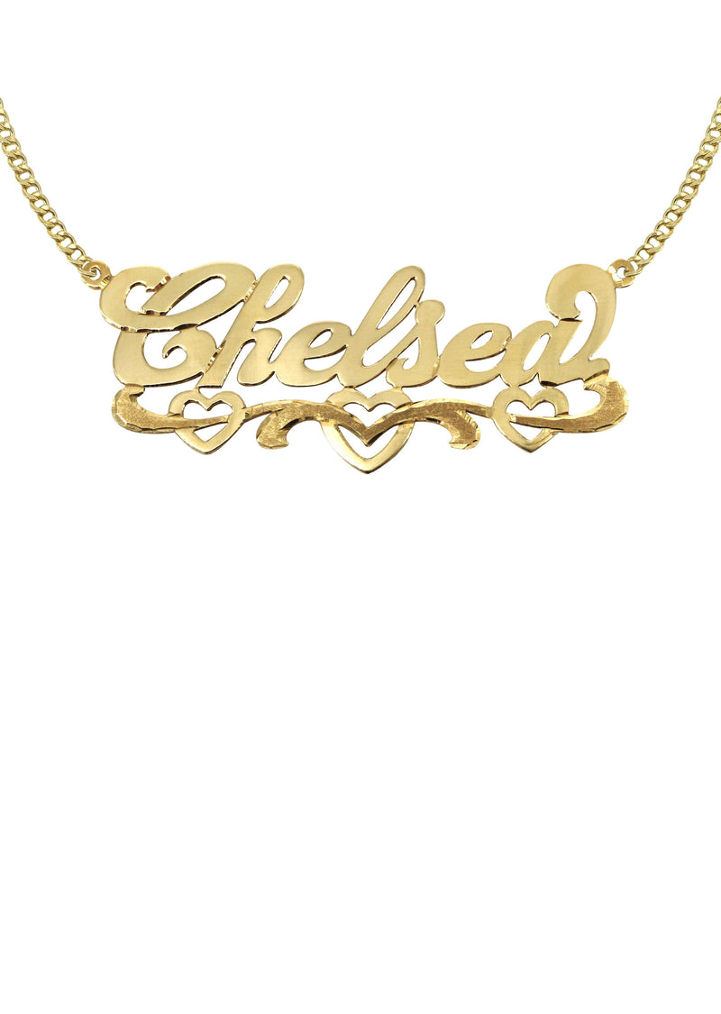14K Gold  Diamond Cut Heart Name Plate Necklace | Style #124