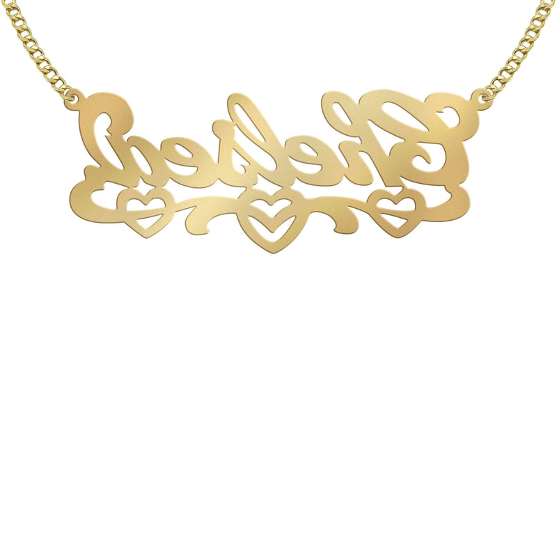 14K Gold  Diamond Cut Heart Name Plate Necklace | Style #124