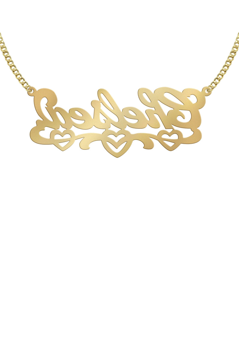 14K Gold  Diamond Cut Heart Name Plate Necklace | Style #124