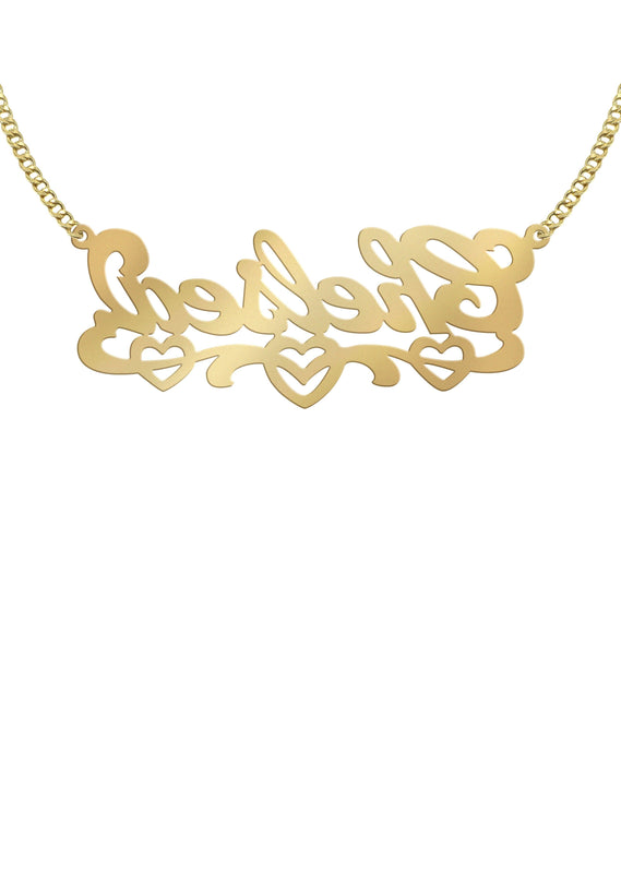 14K Gold  Diamond Cut Heart Name Plate Necklace | Style #124