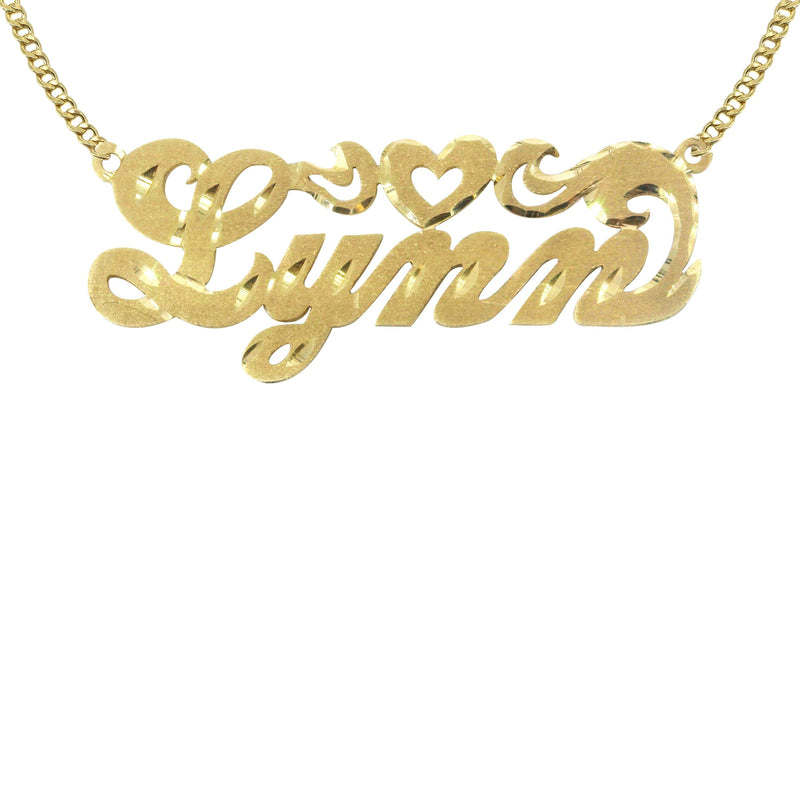 14K Gold  Diamond Cut Heart Name Plate Necklace | Style #83