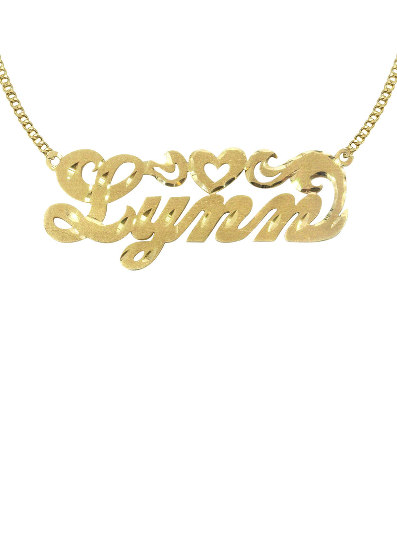 14K Gold  Diamond Cut Heart Name Plate Necklace | Style #83