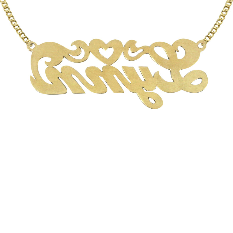 14K Gold  Diamond Cut Heart Name Plate Necklace | Style #83