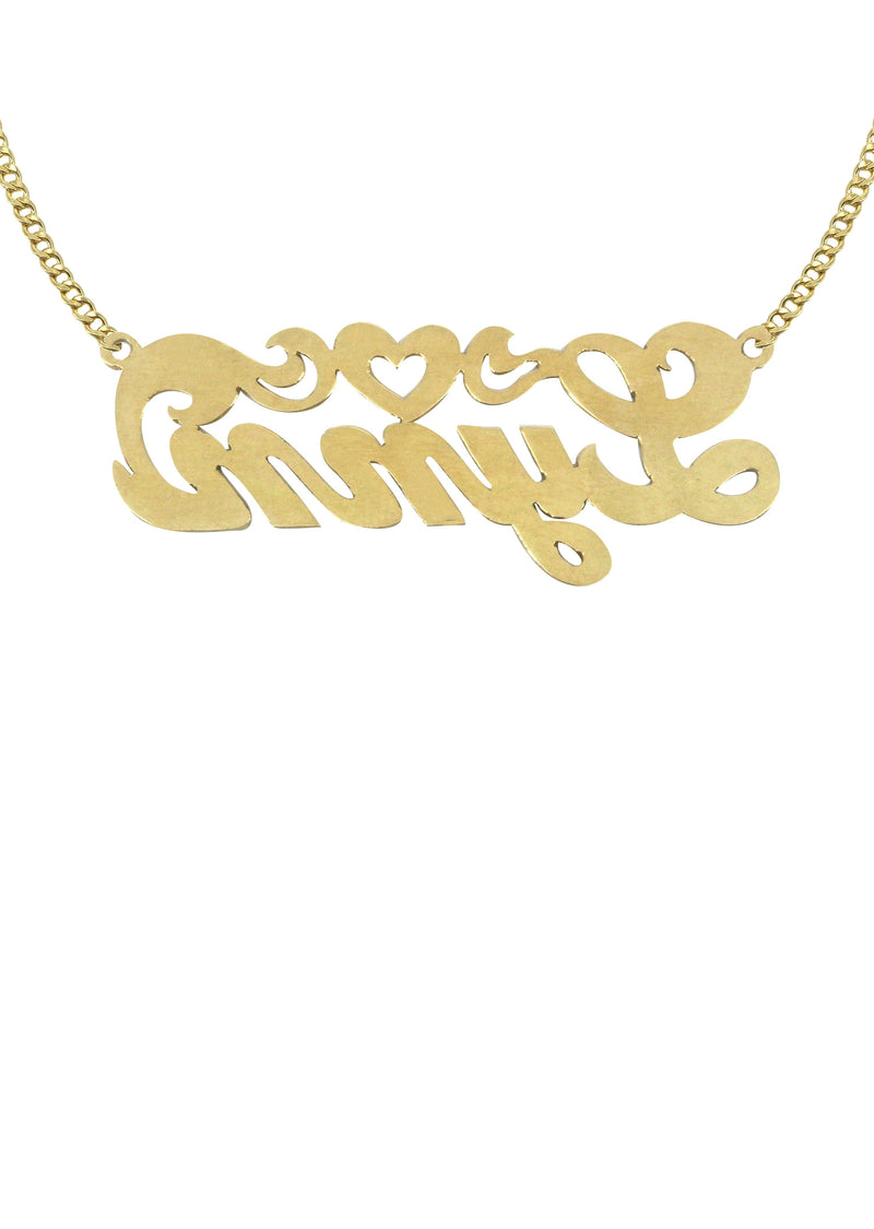 14K Gold  Diamond Cut Heart Name Plate Necklace | Style #83