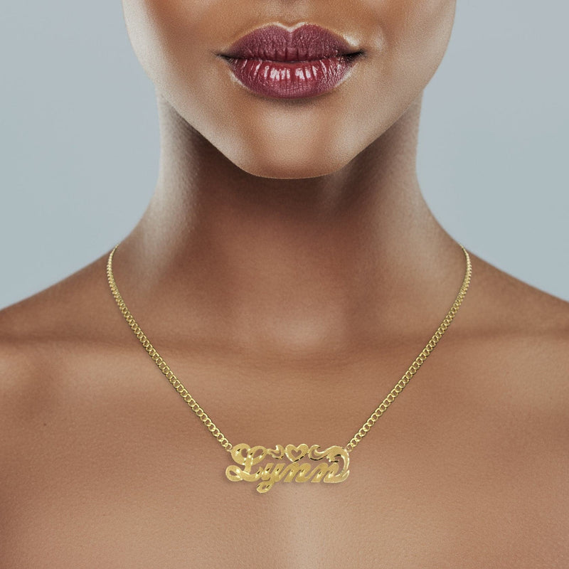 14K Gold  Diamond Cut Heart Name Plate Necklace | Style #83
