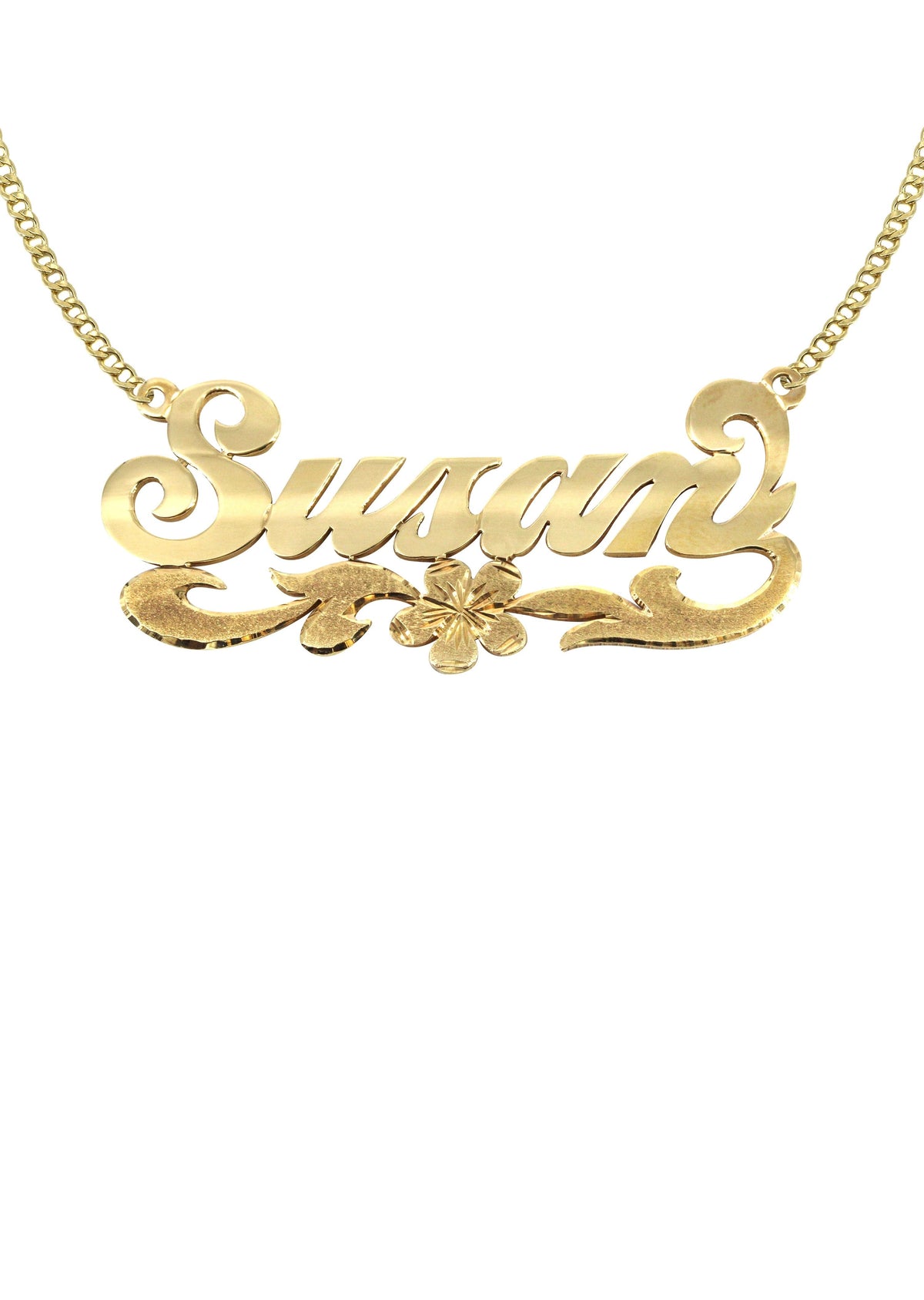 14K Gold  Diamond Cut Name Plate Necklace | Style #48