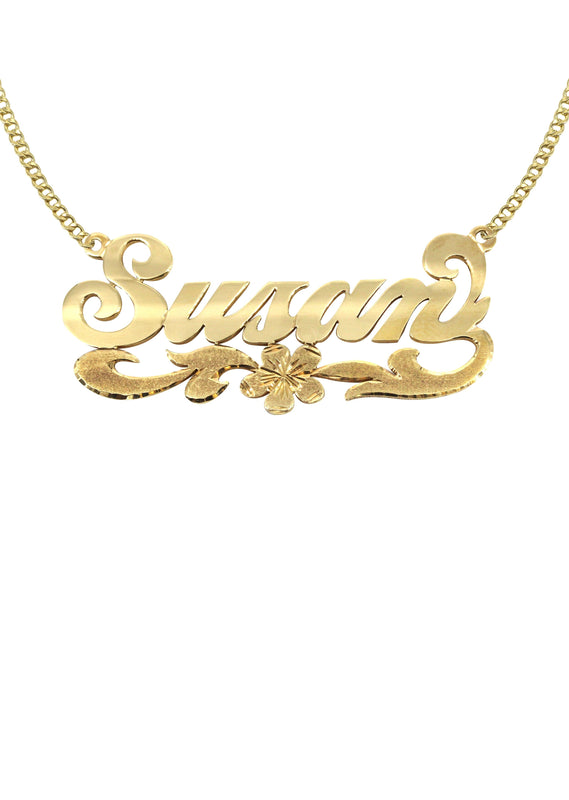 14K Gold  Diamond Cut Name Plate Necklace | Style #48