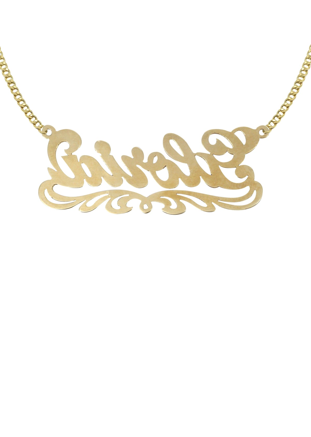 14K Gold  Diamond Cut Name Plate Necklace | Style #42