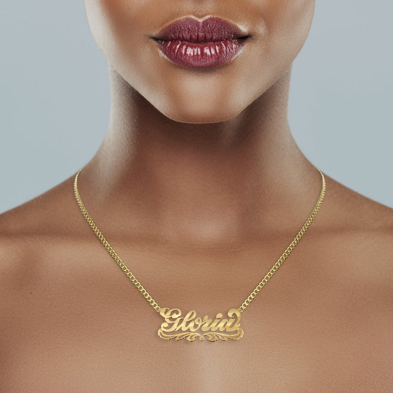 14K Gold  Diamond Cut Name Plate Necklace | Style #42