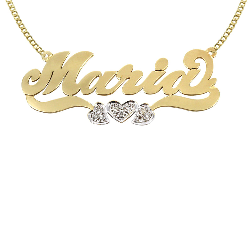 14K Gold  Diamond Heart Name Plate Necklace | Style #51