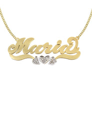 14K Gold  Diamond Heart Name Plate Necklace | Style #51