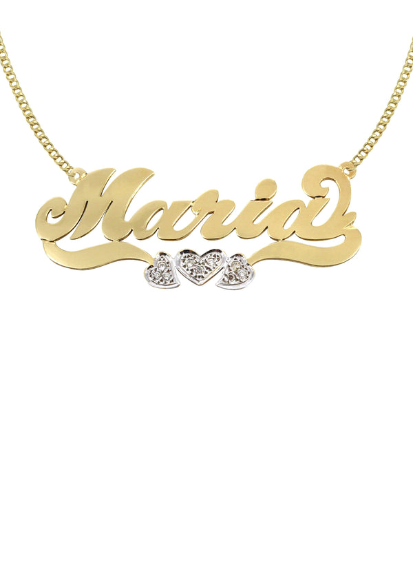 14K Gold  Diamond Heart Name Plate Necklace | Style #51