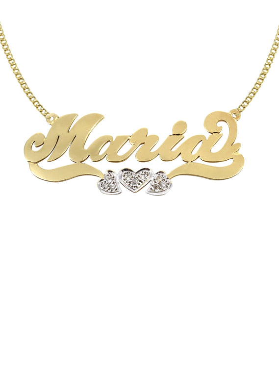 14K Gold  Diamond Heart Name Plate Necklace | Style #51