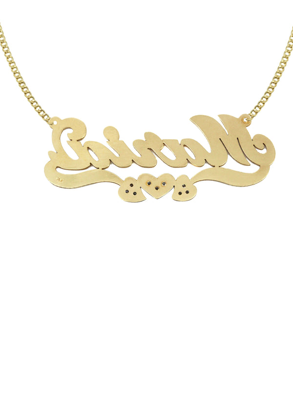 14K Gold  Diamond Heart Name Plate Necklace | Style #51