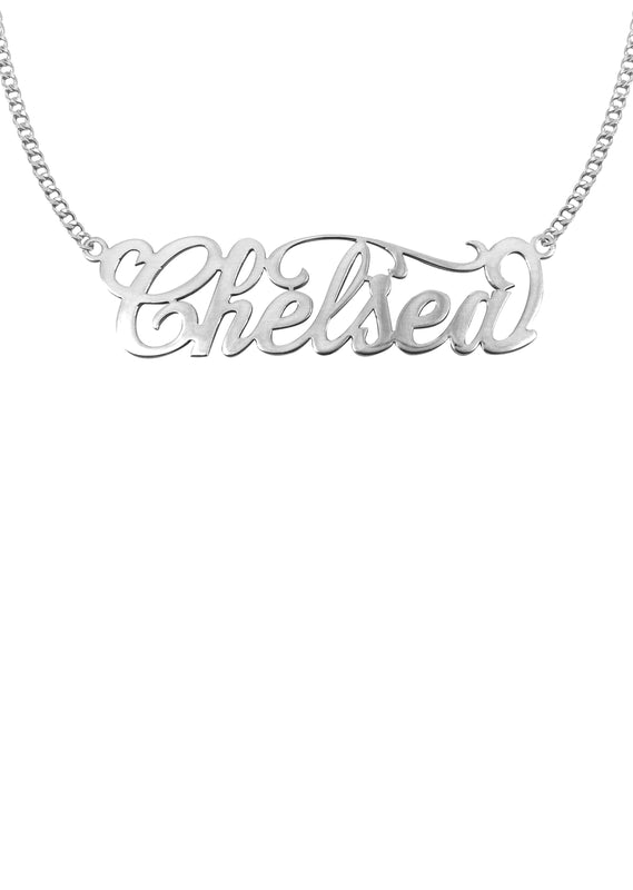 14K White Gold Name Plate Necklace | Style #98
