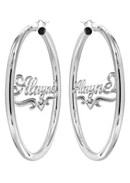 14K Ladies White Gold with Diamonds Name Plate Hoop Earrings