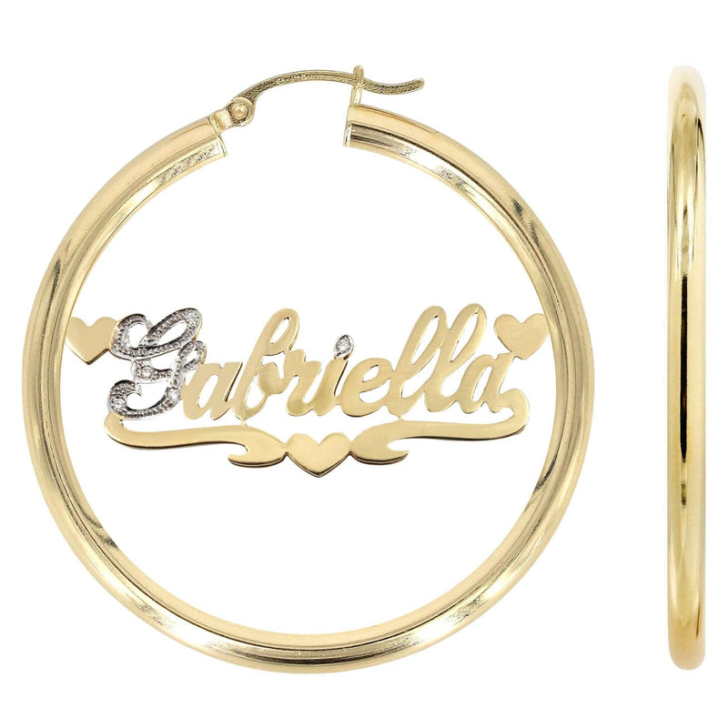 14K Ladies Two Tone  Name Plate Hoop Earrings