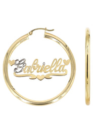 14K Ladies Two Tone  Name Plate Hoop Earrings