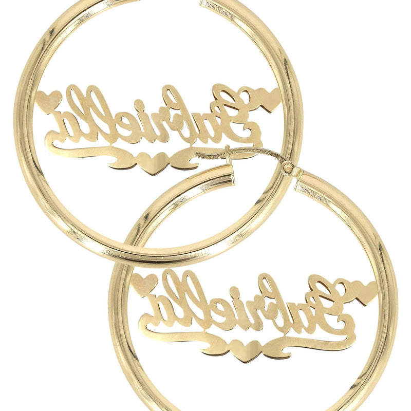 14K Ladies Two Tone  Name Plate Hoop Earrings