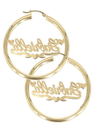 14K Ladies Two Tone  Name Plate Hoop Earrings
