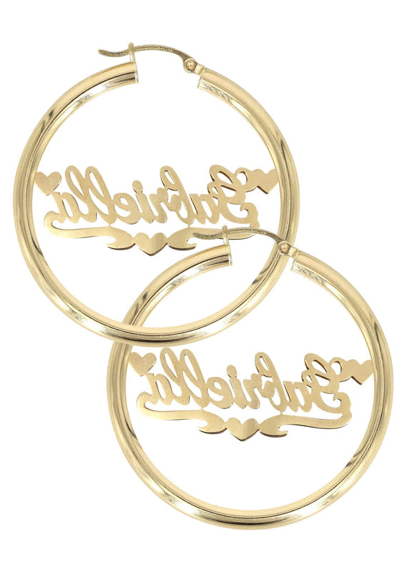 14K Ladies Two Tone  Name Plate Hoop Earrings