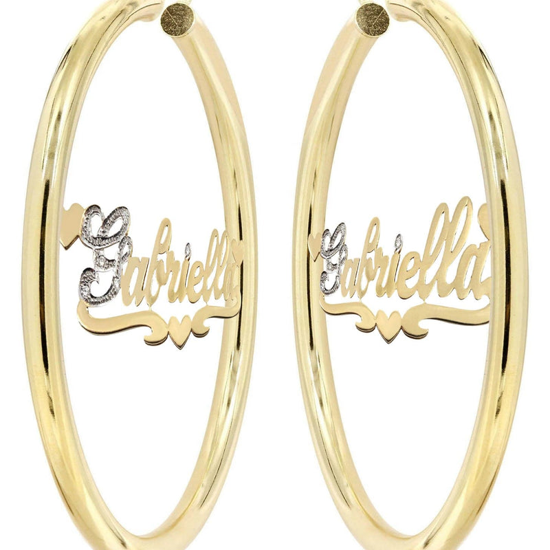 14K Ladies Two Tone  Name Plate Hoop Earrings