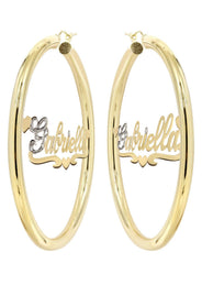 14K Ladies Two Tone  Name Plate Hoop Earrings