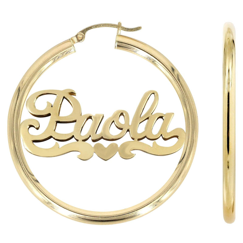 14K Ladies Heart Name Plate Hoop Earrings