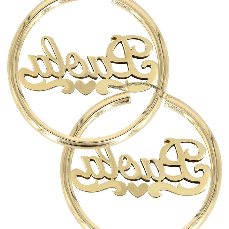 14K Ladies Heart Name Plate Hoop Earrings