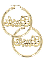14K Ladies Heart Name Plate Hoop Earrings